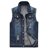 KUDORO Herren Denim Weste Zerrissen Jeansweste Ärmellose Biker Casual...