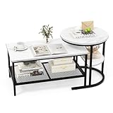 COSTWAY 2er Set Couchtisch, Beistelltisch Marmor Optik mit Metallrahmen &...