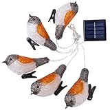 JOINPAYA Solarbetriebene LED Vogel Lichterkette mit 5 Weißen und Gelben...