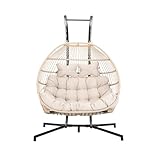 HOME DELUXE Hängesessel LOMA - klappbar, 2-Sitzer in Beige | Bequemer...