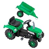 Baroni Toys Traktor mit Pedalen Grün mit abnehmbarem Anhänger,...