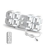 Deeyaple LED Wanduhr Digital Wecker 3D Uhr Dimmbar Snooze Modern USB...