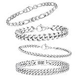 KERANEET 4 Stück Armband Herren Silber Edelstahl Armband Herren Männer...
