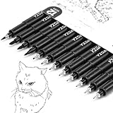 YISAN 12 Fineliner Stifte Set, Schwarz Filzstiften,Tuschestift Pigment...