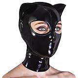 GREEFEI Schwarze Latex Gummi mit Ohren Cosplay Katzen Maske,Reißverschluss...