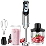 FRESKO 4-in-1 Stabmixer Edelstahl, 1000W Pürierstab mit 12...