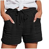 Generisch Shorts Damen Sommer Leinen Musselin Kurze Hose Mit Taschen Sport...