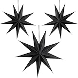 SUNBEAUTY 30cm Papier Stern Schwarz 3er Set Faltsterne Dekoration Neuneck...