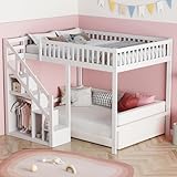BPKADHY Etagenbett 140x200 cm, Kinderbett Hochbett mit Treppe und Stauraum...