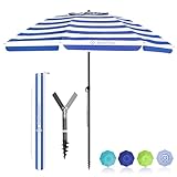 BelleMax Sonnenschirm Strand Windfest Stabil 180 cm Blaue weiße Streifen...