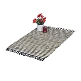 Relaxdays Flickenteppich, 60x100 cm, Baumwolle & Leder, handgewebt, mit...