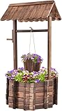 FANTASK 56x56x114cm Holzbrunnen mit Dach Wunschbrunnen, Garten Dekoration,...