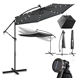 Juskys Ampelschirm Brazil 300 cm LED Beleuchtung Solar & Kurbel - UV-Schutz...