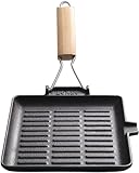 LRTYZBD Gusseisen-Pfanne, Klappgriff, Grill, Fischpfanne, Haushalt, Braten,...