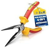 S&R VDE Flachrundzange 200 mm, gerade Spitzzange, 60 CrV hitze- und...