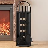 Kingson Kaminbesteck schwarz 5-teilig 22x16x66cm Komplettset für Kaminofen...