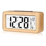 DTKID Wecker,Digital Wecker aus Holz Mit Großer LCD Display Datum Und...