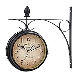 Swsdee Doppelseitige Uhr Garten Zug Bahnhof Wanduhr mit Halterung...