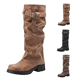 Kuh-Jungenstiefel für Damen, lang, Wildleder, lange Reitstiefel, klobig,...