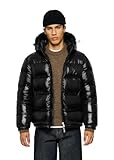 Burocs Glossy Puffer Jacket - Black - Oversized Herrenjacke - verstellbare...