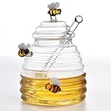 TAMUME Honigglas aus Glas mit künstlerischen Bienen-Verzierungen und...