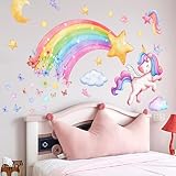 Wandtattoo Kinderzimmer Mädchen,Regenbogen Einhorn Wandsticker...