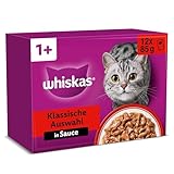 Whiskas 1+ Katzennassfutter Klassische Auswahl in Sauce, 12x85g (4...