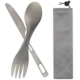 2pcs Besteckset mit Grau Bestecktaschen Drawstring,Titan Löffel/Spork 2 in...