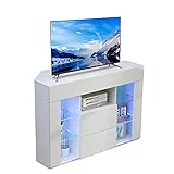 Dripex TV Lowboard Eckschrank mit LED Beleuchtung Weiß Hochglanz...