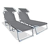 VOUNOT 2er Set Sonnenliege mit Dach, Klappbare Strandliege, Gartenliege...