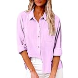 Leinenhemd für Damen, langärmelig, gelbe Bluse für Damen, Blusen mit...