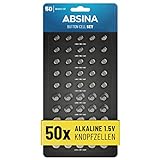 ABSINA 50er Pack Alkaline Knopfzellen Sortiment - 10x AG1 / 15x AG3 / 10x...