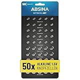 ABSINA 50er Pack Alkaline Knopfzellen Sortiment - 10x AG1 / 15x AG3 / 10x...