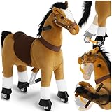 tectake® Schaukelpferd, Plüsch Pferd auf Rollen, Pferde Spielzeug zum...