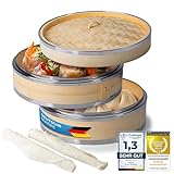 Dimono® Dampfgarer Bambus mit Edelstahl, 2 Etagen Bambus-Dämpfer mit...