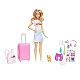 Barbie-Puppe, Reise-Barbie mit blonden Haaren, 10+ Reisezubehör,...