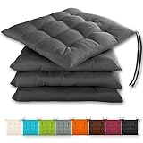 Gräfenstayn® 4er-Set Sitzkissen 40x40x3cm mit Haltebändern für Indoor...