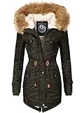 Navahoo Damen Wintermantel Warmer Parka lang mit Kapuze La Viva Green Gr. M