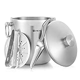 3L Eiskübel Edelstahl mit Deckel, Schaufel, Zange und Sieb – gut...
