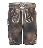 Herren Vintage Lederhose Steiermark kurz - Trachtenlederhose Antik Taupe...