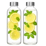 2er Set Trinkflasche aus Glas 1 Liter Deckel aus Edelstahl Wasserflasche...