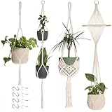 Makramee Blumenampel Hängend Innen, 4er Set Boho Deko Makramee Hängeampel...