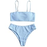 ZAFUL Damen Bikini Set, Texture Bandeau Bikini Set mit Gepolsterter High...