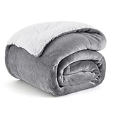 BEDSURE Decke Sofa Kuscheldecke Grau - warm Sherpa Sofaüberwurf Decke,...