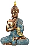 Geschenkestadl Buddha Figur 29cm türkis Gold meditierend, 881358