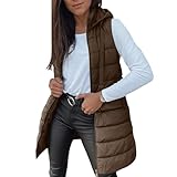 Steppweste Damen Lang Mit Kapuze Lange Weste Ärmellos Steppjacke Winter...