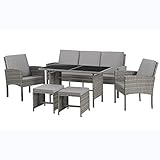 SVITA Denver Polyrattan Gartenmöbel Set Essgruppe Lounge Esstisch Grau