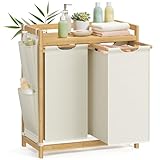 SONGMICS Wäschekorb 2 Fächer, Bambus, Wäschesammler 100 L,...