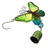 VICASKY Windspiel Metall Windglocke Grün mit Glas Schmetterling Motiv...