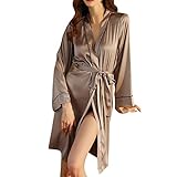 Kurzer Kimono-Bademantel für Damen, Seidensatin, weich, leicht, mit...